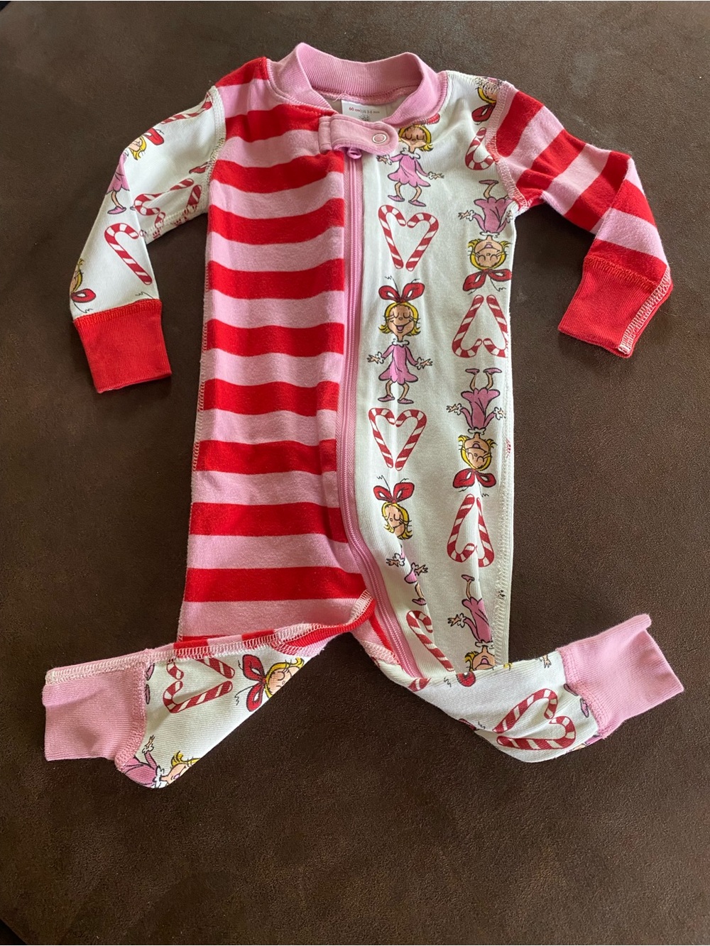 Hanna Andersson Pink & Red Candy Cane Print One-Piece Footie